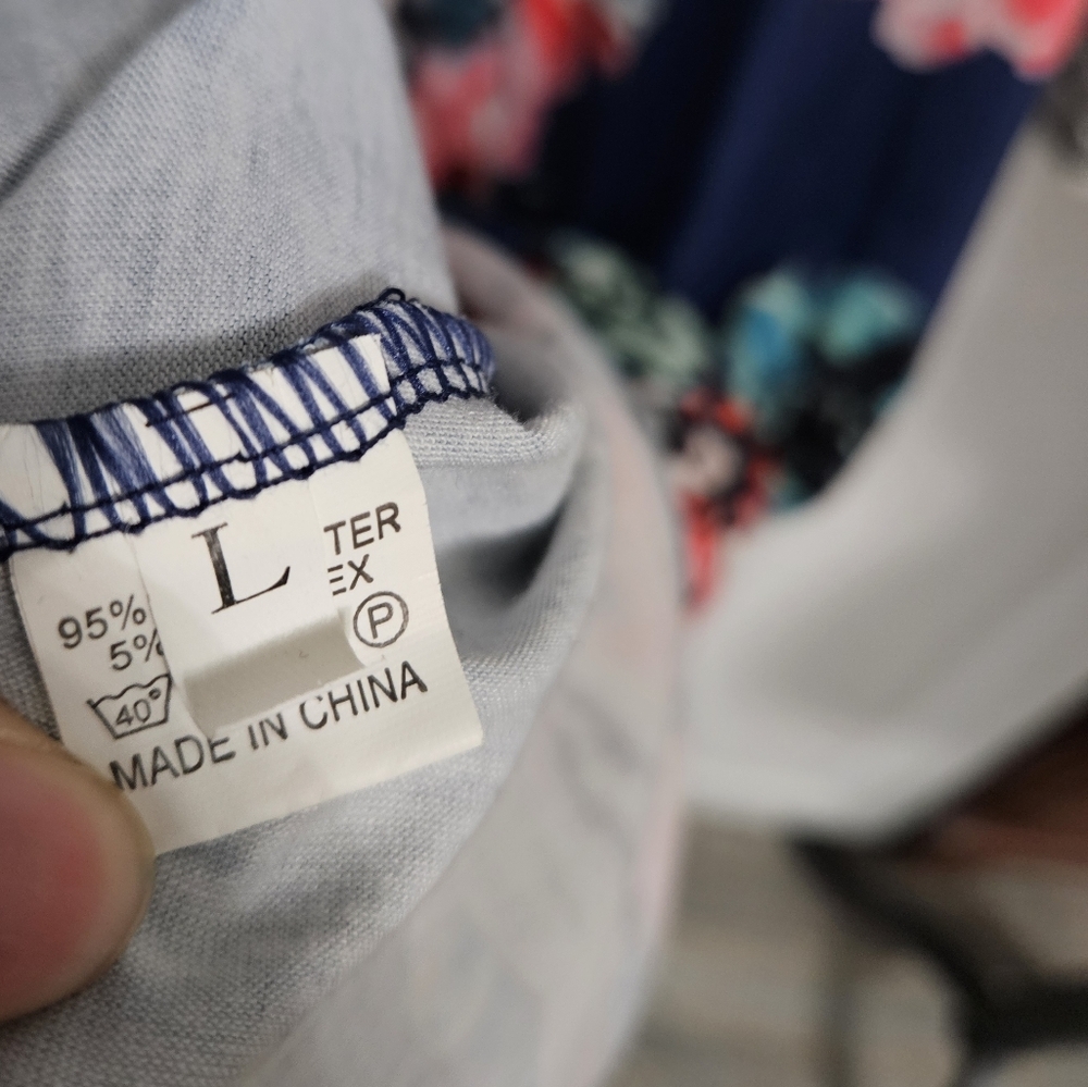 Floral Navy and Gray Striped Women's Dress - Picture 3 of 4